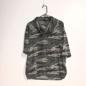 XL camo cowl neck top